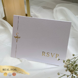 Tarjeta Con Relieve Metalizado Elegante respuesta de boda plegada dorada