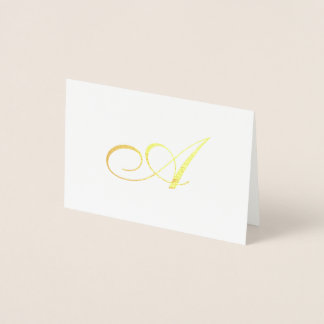 Tarjeta Con Relieve Metalizado Elegante Script Gold Monograma de agradecimiento t