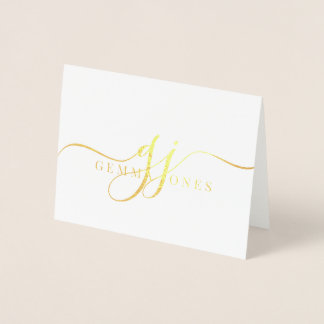 Tarjeta Con Relieve Metalizado Elegante Script Gold Monograma Nombre de Iniciales