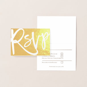 Tarjeta Con Relieve Metalizado Elegante Script Wedding RSVP Iniciales Textos Dora