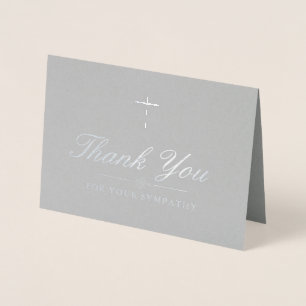 Tarjeta Con Relieve Metalizado Elegante Simpatía De La Cruz Plata Gracias