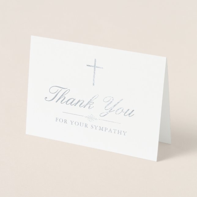 Tarjeta Con Relieve Metalizado Elegante Simpatía De La Cruz Plata Gracias (Anverso)