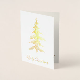 Tarjeta Con Relieve Metalizado Elegante Tall Gold Merry Christmas Tree Photo Real
