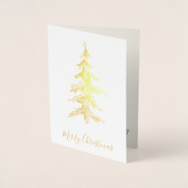 Tarjeta Con Relieve Metalizado Elegante Tall Gold Merry Christmas Tree Photo Real