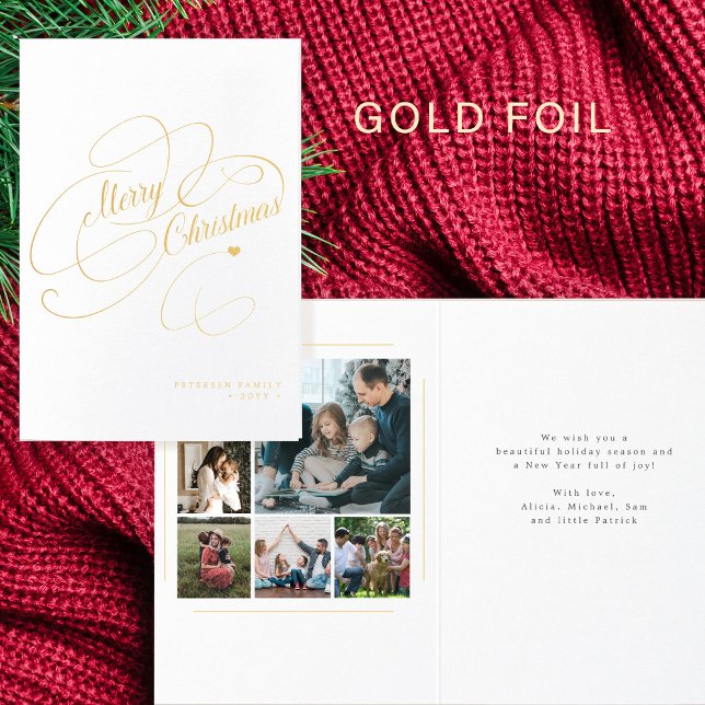 Tarjeta Con Relieve Metalizado Elegantes 6 fotos familiares Guión de Feliz Navida (Subido por el creador)