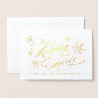 Tarjeta Con Relieve Metalizado Elegantes copas de nieve invitan a fiesta navideña