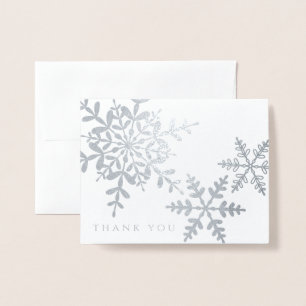 Tarjeta Con Relieve Metalizado Elegantes copos de nieve Simple Moderno Gracias Pl