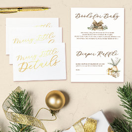 Tarjeta Con Relieve Metalizado Elegantes libros Baby Shower y Diaper Raffle Gold