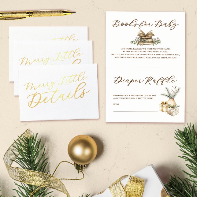 Tarjeta Con Relieve Metalizado Elegantes libros Baby Shower y Diaper Raffle Gold (Subido por el creador)