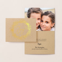 Tarjeta Con Relieve Metalizado Elegantes Navidades Joy Wreath Holiday Photo