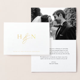 Tarjeta Con Relieve Metalizado Elegantes Parejas Monograma Boda Gracias