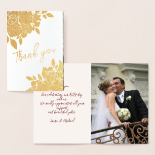 Tarjeta Con Relieve Metalizado Elegantes Rosas de oro Boda Gracias Real