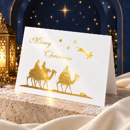 Tarjeta Con Relieve Metalizado Elegantes Tres Reyes Magos de Navidad con Hojuela