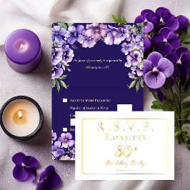 Tarjeta Con Relieve Metalizado Elegantes Violetas Moradas Florales 80 Cumpleaños 