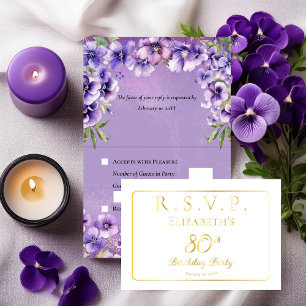 Tarjeta Con Relieve Metalizado Elegantes Violetas Púrpura Florales Cumpleaños RSV