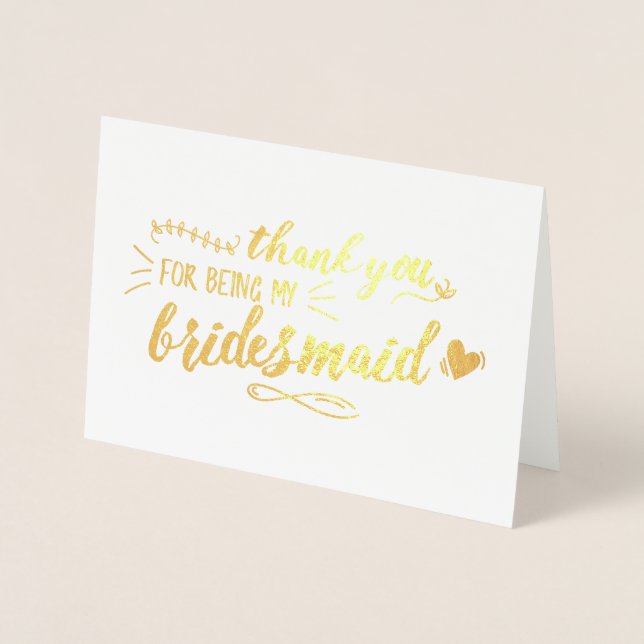 Tarjeta Con Relieve Metalizado Encantadora dama de honor gracias (Anverso)
