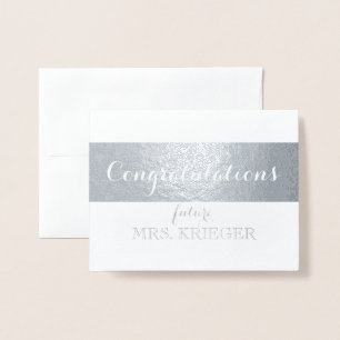 Tarjeta Con Relieve Metalizado Enhorabuena por ducha de novia a la futura señora.