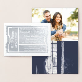 Tarjeta Con Relieve Metalizado Entrada de aniversario de bodas de plata VIP Pass