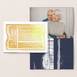 Tarjeta Con Relieve Metalizado Entrada de pase VIP Aniversario de Bodas de Oro