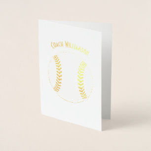 Tarjeta Con Relieve Metalizado Entrenador de béisbol o Patrocinador Gracias Tarje