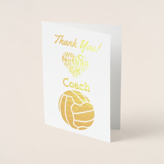 Tarjeta Con Relieve Metalizado Entrenador de Netball Gracias Gold (Anverso)