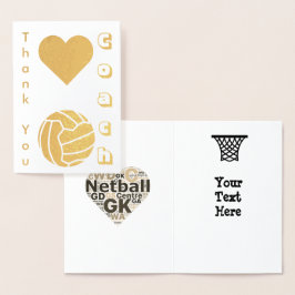 Tarjeta Con Relieve Metalizado Entrenador de Netball Player Gracias Gold