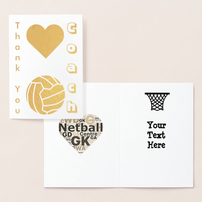 Tarjeta Con Relieve Metalizado Entrenador de Netball Player Gracias Gold (Demostración)