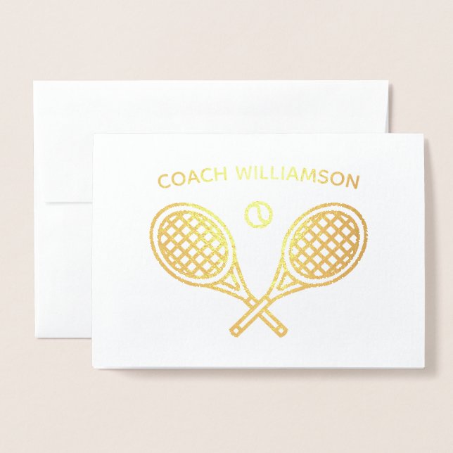 Tarjeta Con Relieve Metalizado Entrenador de tenis Gracias (Anverso con sobre)