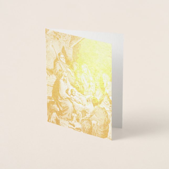Tarjeta Con Relieve Metalizado Escena de la Natividad de Navidades ilustrados (Anverso)