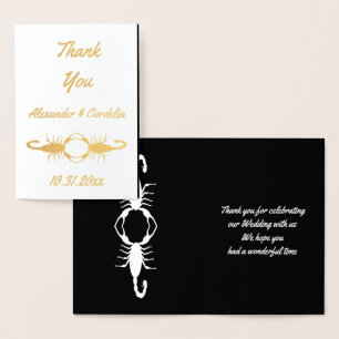 Tarjeta Con Relieve Metalizado Escorpiones de Boda Blancos Góticos Personalizados