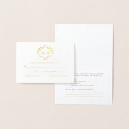 Tarjeta Con Relieve Metalizado Escudo de monograma Boda de oro de lujo Selección 