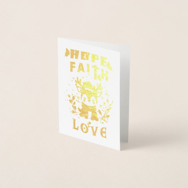 Tarjeta Con Relieve Metalizado Esperanza Fe Amor (Anverso)