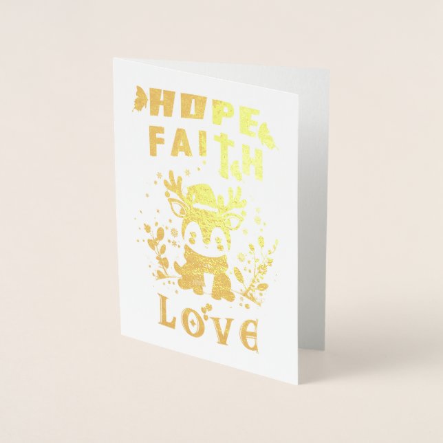 Tarjeta Con Relieve Metalizado Esperanza Fe Amor (Anverso)