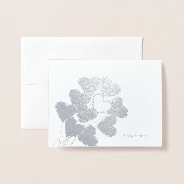 Tarjeta Con Relieve Metalizado Estacionamiento de los globos del corazón (Anverso con sobre)