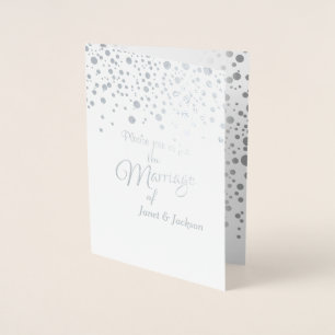 Tarjeta Con Relieve Metalizado Estilosos puntos de confeti plateado   Fondo blanc