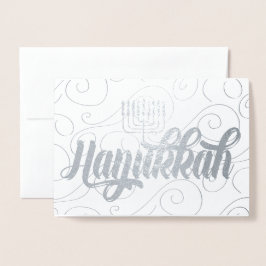 Tarjeta Con Relieve Metalizado Estrella de David Modern Hanukkah Silver