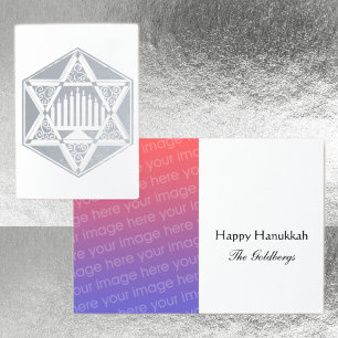 Tarjeta Con Relieve Metalizado Estrella judía filigrí Menorah Hannukah