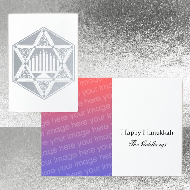 Tarjeta Con Relieve Metalizado Estrella judía filigrí Menorah Hannukah (Subido por el creador)