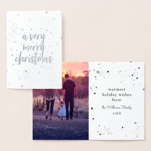 Tarjeta Con Relieve Metalizado Estrellas de plata navideña