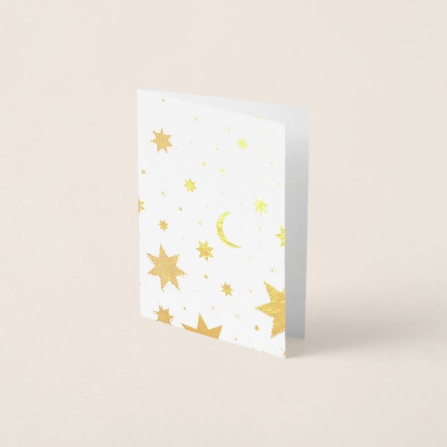 Tarjeta Con Relieve Metalizado Estrellas doradas. (Anverso)