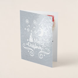 Tarjeta Con Relieve Metalizado Estrellas, luna, copos de nieve, plata Navidad, ZS