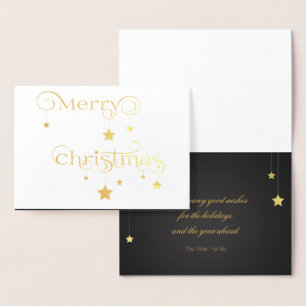 Tarjeta Con Relieve Metalizado Estrellas navideñas Gold Merry