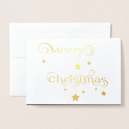Tarjeta Con Relieve Metalizado Estrellas navideñas Gold Merry