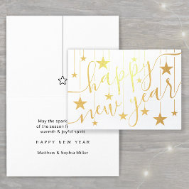 Tarjeta Con Relieve Metalizado Estrellas suspendidas Feliz Año Nuevo Moda escritu