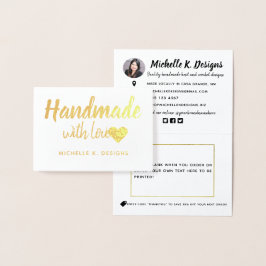 Tarjeta Con Relieve Metalizado Fabricado a mano con la nota de empaque de Love He