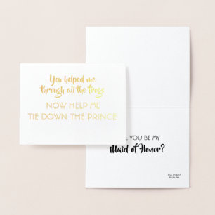 Tarjeta Con Relieve Metalizado Fairy Tale Funny Bridesmaid Propuesta
