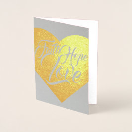 Tarjeta Con Relieve Metalizado Faith Hope y Love Heart Personalizable