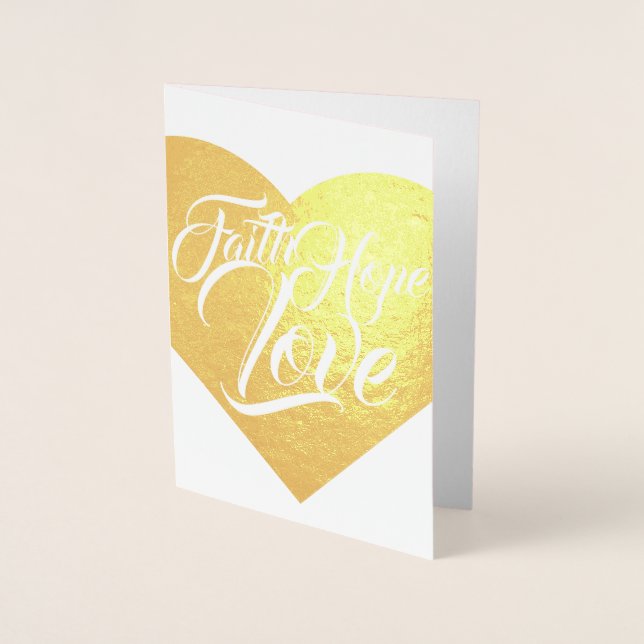 Tarjeta Con Relieve Metalizado Faith Hope y Love Heart Personalizable (Anverso)