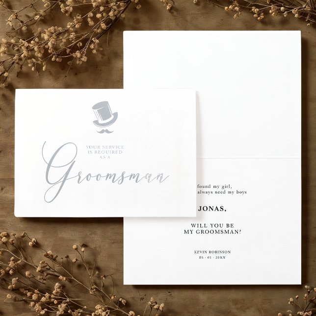 Tarjeta Con Relieve Metalizado Fancy Groomsman Funny Wedding Minimalist (Fancy Groomsman Funny Wedding Minimalist Real Metallic Foil Proposal Card with Envelope.)