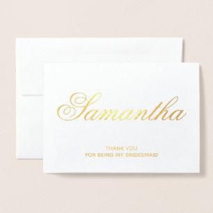 Tarjeta Con Relieve Metalizado Fancy Script Personalizado Bridesmaid Gracias